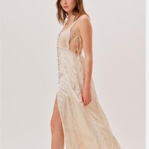 PETITE- For Love And Lemons Cream and Gold Slip Dress Spaghetti Strap